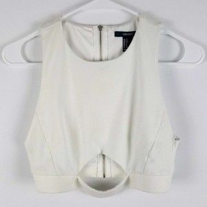 Forever 21 Womens Crop Top Small White Zip Up Scoop Neck Sleeveless Ladies Top